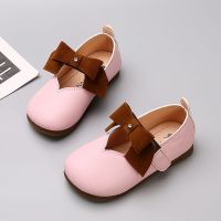 儿童鞋子女童方头皮鞋21新款公主鞋牛筋软底韩版女宝宝蝴蝶结单鞋 粉红色 24 码内长15厘米