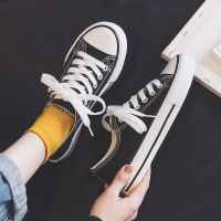 ins帆布鞋女学生韩版2021夏季新款单鞋百搭小白鞋原宿港风板鞋子 经典款-黑色 35