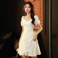 白色洋装小连衣裙女裙子平时可穿名媛法式轻奢连衣裙宴会气质短款 白色 S86-104
