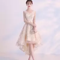 宴会晚礼服2021新款春夏韩版前短后长仙气连衣裙伴娘小礼服女显瘦 香槟色 S