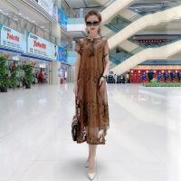 重工刺绣贵夫人网纱套装裙子女2021夏季新款大码洋气两件套连衣裙 咖啡色 M 建议90-110斤