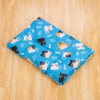 狗垫子冬季款猫咪睡垫狗被子宠物毛毯秋冬保暖狗狗用品狗窝猫窝 卡通蓝色猫[三层两面帆布] S-28*23cm 适合2斤内