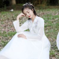 汉服女襦裙仙女粉色清新淡雅仙气古风大广袖原创古装演出服装秋季 白色小袖(买一送五) 尺码建议咨询客户 S 身高80-10