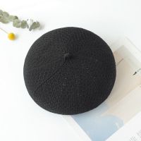 贝雷帽子亚麻女士日系薄款镂空透气春秋夏季韩版百搭时尚潮画家帽[9月30日发完] 普通纯色贝雷帽-黑色送香袋 均码(54-