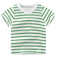 男童女童20新款短袖女孩男孩女孩半袖儿童上衣宝宝夏装童装汪汪队 短袖-细绿条 110 码