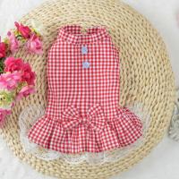 宠物衣服狗狗衣服夏季薄款狗裙子泰迪比熊小狗格子蕾丝裙子棉 红色 xs