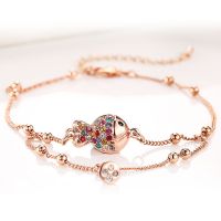 玫瑰金脚链女小鱼水晶简约学生个性铃铛饰品百搭小丑鱼脚链 玫瑰金