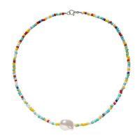 可爱十字架吊坠彩色串珠项链学生锁骨链闺蜜小众颈链米珠装饰品 N2434