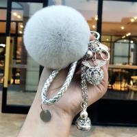 原创獭兔毛球宫铃花千骨钥匙扣挂件女创意可爱汽车钥匙扣背包挂件 银绳浅灰毛球爱心天使铃礼盒装