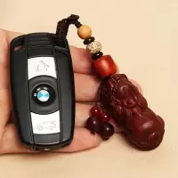 高档汽车钥匙扣挂件血檀木葫芦创意个性男女情侣款链貔貅挂饰礼物 招财貔貅-檀木活扣款