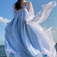 原创汉服女[一只兔子]日常春夏款元素超仙刺绣学生齐胸襦裙白菜 蓝色 S