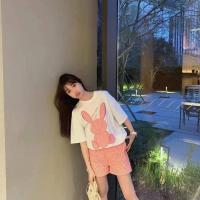 潮兔子重工贴布刺绣图案情侣款t短袖宽松大版棉料 #白色(套装) M码90斤内