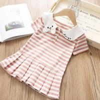 女童连衣裙2021夏新款童装可爱宝宝短裙儿童学院风小兔短袖连衣裙 粉红色 吊牌2T 建议身高80