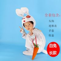 儿童动物演出服表演服装大灰狼小兔子小白兔三只小猪小羊卡通成人 白兔长款 100cm