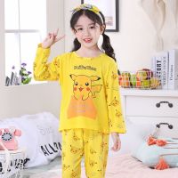 儿童睡衣春秋季长袖卡通可爱公主风女童宝宝中大童家居服薄款套装 220皮卡丘 8码 建议身高95-110cm