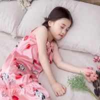儿童睡衣夏季冰丝女童吊带睡裙薄款公主裙宝宝女孩中大童家居服 粉色草莓米奇 110 建议身高100cm