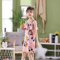 夏季儿童睡衣女仿真丝花边睡裙小孩女孩吊带裙女宝宝中大童家居服 2款米奇 任意码