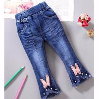 女童高弹牛仔裤2021新款春秋宝宝2岁小女孩子小童时尚喇叭裤7洋气 小兔子款式 (单裤) 6码建议身高75-80厘米
