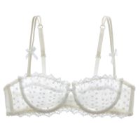 超薄款内衣文胸圆点半杯透明网纱刺绣性感大码胸罩[单件/套装] 白色 [单件] 32D/70D