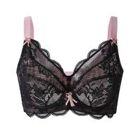 派邦奴内衣女新款薄款大胸显小高档文胸大码胸罩聚拢调整胖mm缩胸 黑粉色 75B