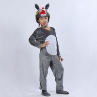 儿童动物演出服兔子大灰狼青蛙卡通表演服狐狸老虎小鸡黄狗老鼠 大灰狼 长款 100