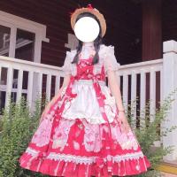 韩菇凉{}~厂原创设计日系Lolita野餐小兔洋装jsk吊带连衣裙女 酒红jsk 均码