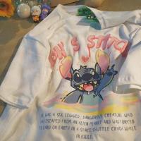 夏季情侣潮流显白T恤女ins日系卡通宽松圆领史迪仔半袖班服上衣男 白色 纯棉史迪仔短袖 XS