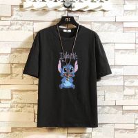 上衣/套装五分袖套装男夏季潮牌史迪仔情侣半袖t恤大码学生五分裤 黑色 S (关注店铺 优先发货)