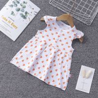 2021夏季新款女童棉绸圆领公主女孩睡裙宝宝薄款中小童无袖连衣裙 白底红心心 70 建议身高60CM到70CM