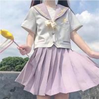 2021夏季新款梦逐月三团刺绣JK制服原创水手服夏服全款女学生衬衫 紫色裙子(实物偏紫) S