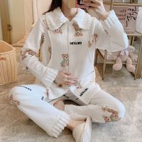冬季孕妇睡衣加厚空气棉月子服夹棉春秋产后哺乳衣加肥大码200斤 白色毛领小熊 M(建议体重90-120斤左右)