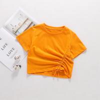 女童短袖2021夏季新款儿童T恤洋气母女体恤亲子装韩版半袖潮 桔色抽绳短袖 110码 建议身高100cm
