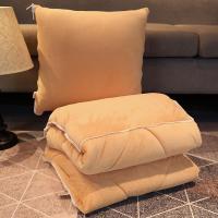 加厚多功能抱枕被子两用珊瑚绒毯子靠垫靠枕头被折叠汽车载午休被[9月23日发完] 棕色 折叠被105*160cm[双面绒]
