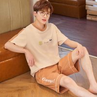 21017[短袖+短裤] 男士L(建议100-130斤) 韩版男士睡衣长袖棉质青中年春秋季加大码宽松冬天卡通家居服套装