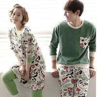 638#熊猫绿长袖 女M码+男L码 2套价 情侣睡衣秋冬季长袖春秋季棉质一男一女夫妻可爱家居服套装