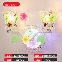 12瓦暖光led-带拉线开关 豪华款-绿花罩-G4插脚光源 led灯床头壁灯过道客厅卧室简约创意田园夫妻儿童背景墙壁灯玻