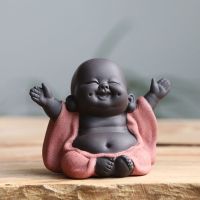 大肚弥勒佛-欢喜 大肚弥勒佛茶宠摆件 小和尚精品紫砂可养花盆摆件茶玩茶具配件