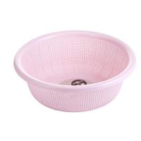粉色3个 1903[外径24*高8.5cm] 加厚塑料圆形淘米篮洗菜篮彩色厨房滤水淘米筛果蔬沥水收纳篮洗米