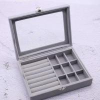 灰色9格款[绒布面料]推荐 PU皮革单层双层首饰盒饰品收纳盒戒指耳环项链抽屉式梳妆台收纳盒