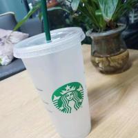 透明杯1个 星巴杯子经典塑料高颜值吸管杯奶茶杯冷水杯非一次性使用710ml