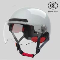 时尚白 长镜片白透镜片 晓豪3c认证电动车摩托车头盔男女士电瓶车夏季防晒安全帽四季半盔