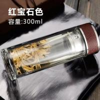红宝石色300ml 乐扣乐扣玻璃水杯双层隔热杯商务便携泡茶杯男女办公杯子LLG626