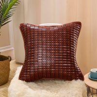 窄边碳化色抱枕套 35*35CM 夏季沙发靠垫套凉席抱枕套夏天麻将竹汽车腰靠办公室客厅靠背套
