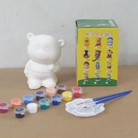 浅紫色 中号小红熊 儿童DIY涂色存钱罐白胚彩绘 石膏娃娃上色陶瓷模具白模填色画