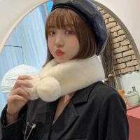 双球白色 Jennie同款小熊帽子围巾女秋冬季百搭可爱兔耳朵围巾一体围脖保暖