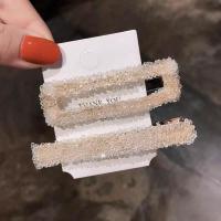 1#白色两个夹_ 复古方形边夹水钻发卡发夹女简约气质一字夹后脑勺少女夹子头饰