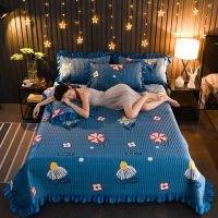 花开半夏 150*200cm单床盖一条 水晶绒床盖三件套单件加厚绗缝夹棉防滑床单榻榻米大炕毛毯床裙垫