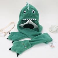 儿童-绿色 均码（适合2-15岁） 小恐龙帽子围巾一体秋冬季儿童超萌可爱毛绒男女童卡通手套三件套