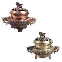青铜色小号 香炉熏香炉檀香炉 双龙耳貔貅盘香合金镂空盖香薰炉摆件茶道香炉