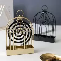金色鸟笼1件 北欧铁艺鸟笼蚊香架防火仿古蚊香炉创意蚊香盒带盖便携式蚊香盘